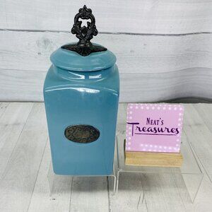 American Atelier At Home Teal Blue Square 12" Tall Rubber Seal Lid Canister Jar